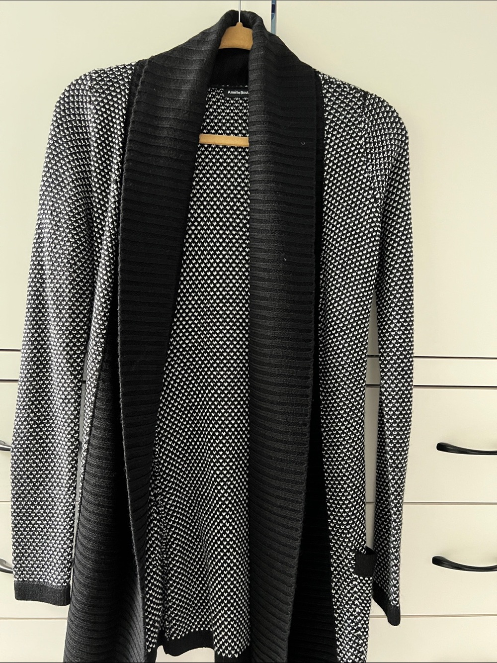 Amelie Boutik Black & White Knit Open Cardigan